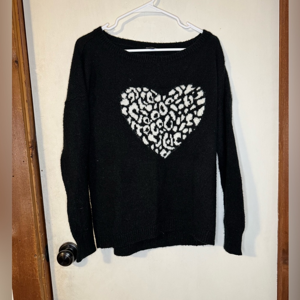 Express Black Sweater with White Heart Pattern - Picture 1 of 3